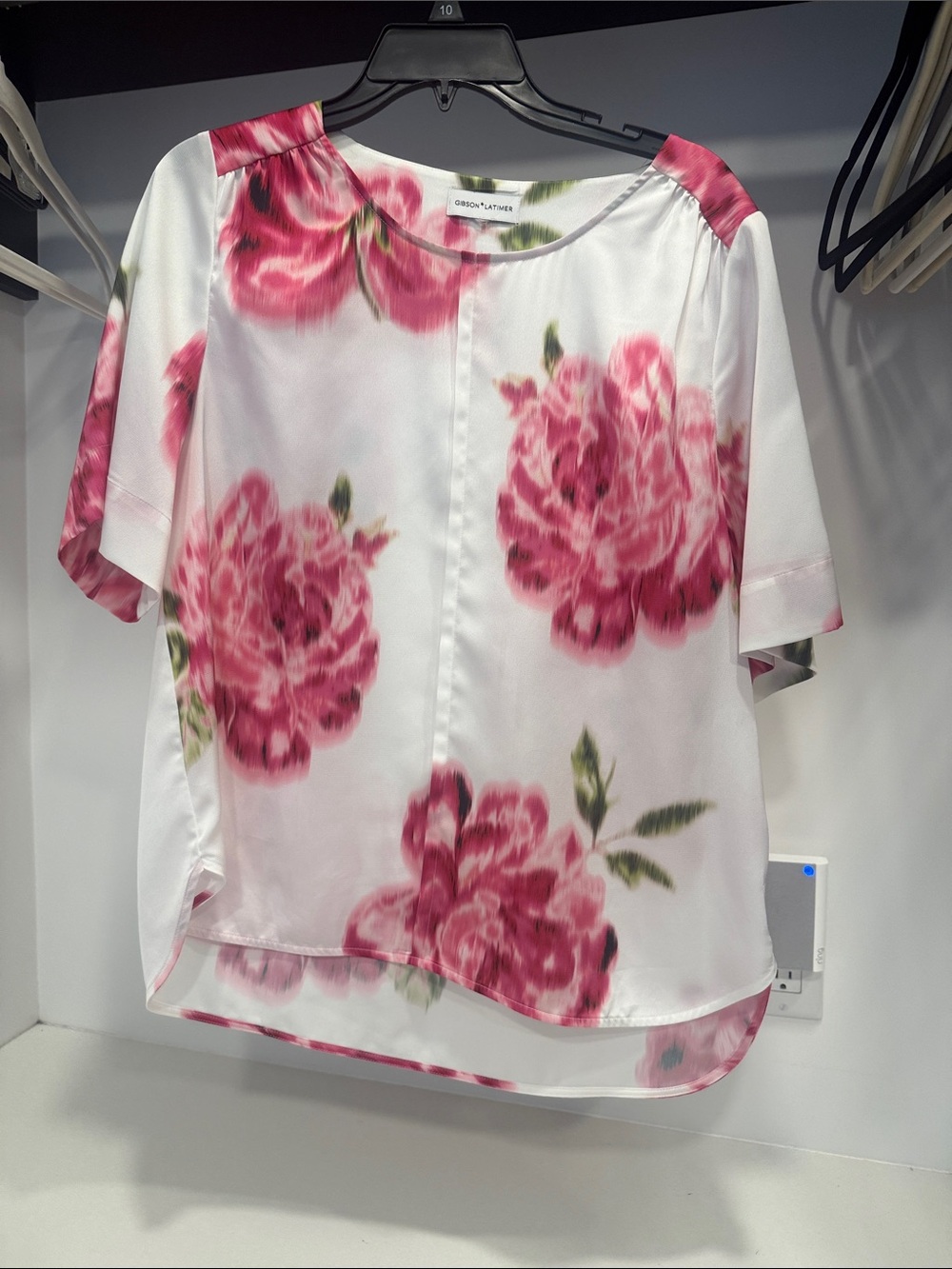 Gibson Latimer White Blouse with Pink Floral Print